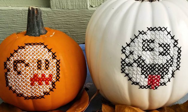 Learn How to Cross-Stitch on a Pumpkin Using Glow-In-The-Dark Yarn With This Free Tutorial!