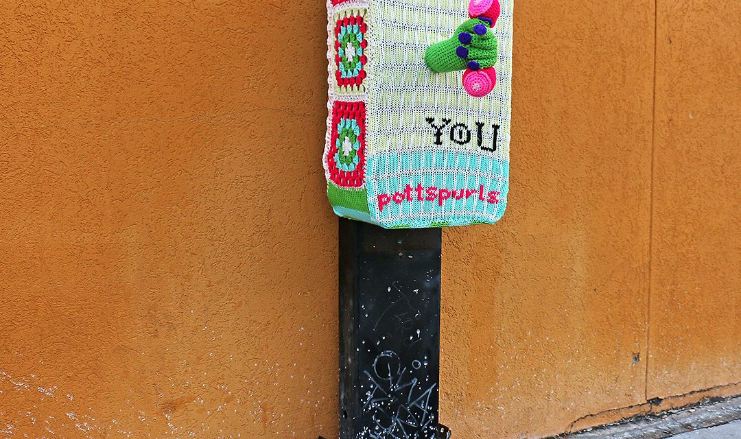 Phone Booth Yarn Bomb by PottsPurls, Inspired by Street Artist HUgo Gyrl