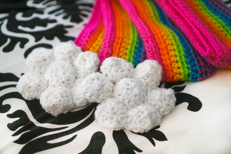 Crochet a Rainbow & Clouds Scarf Pattern With a 3D Twist! Get the Pattern FREE!