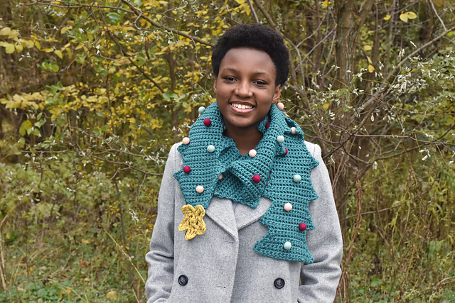 The Time Has Come To Crochet a Kitschy Christmas Tree Scarf, Designed By Mollie Johanson