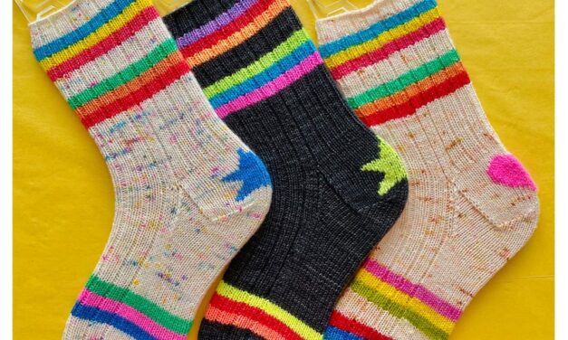 Knit a Fun Pair of Lucky Star Socks Inspired By Retro 80s Fashion and Neon Colors!