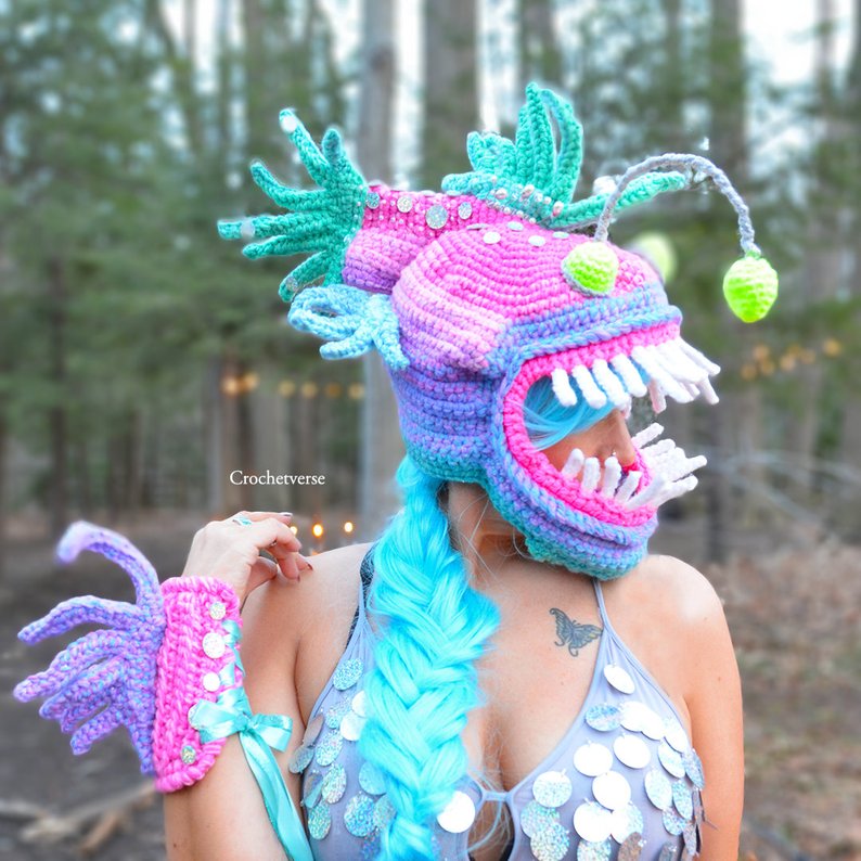 Hello Crazy Cool Cosplay ... Incredible Angler Fish Mask & Wrist Gauntlets By Crochetverse