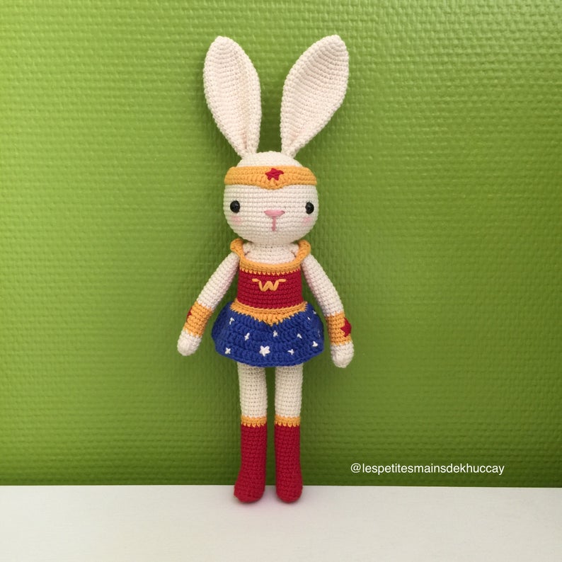 Crochet a Pair of Super Bunny Amigurumi ... Inspired by Wonder Woman and Superman