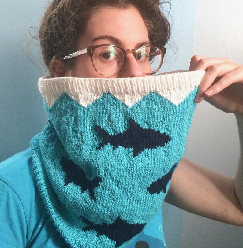 Knit a 'Sharkney Cowl' The Perfect Accessory For Shark Week and Beyond!