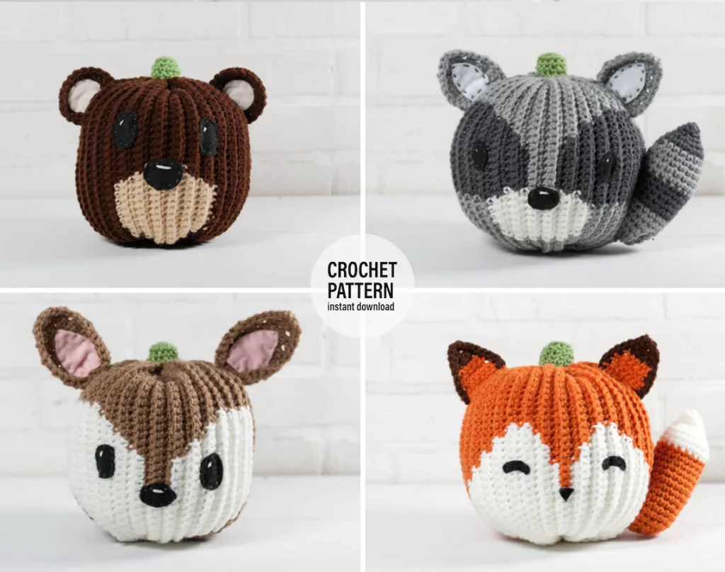 Fox, Bear, Deer and Raccoon Re-Imagined as Perky Plump Pumpkins ... They're Pumpkin Critters!