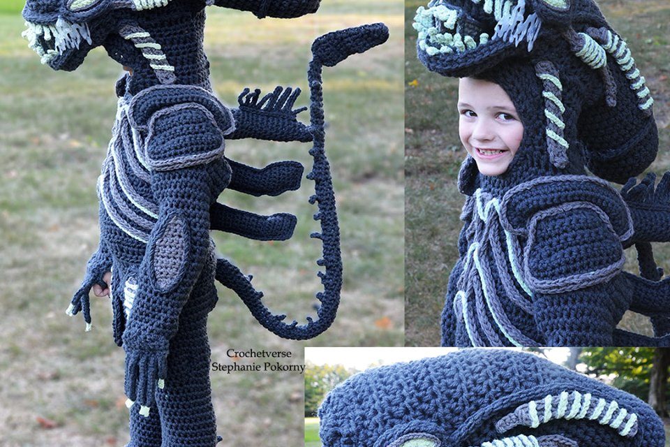 She Crocheted a Full-Body Xenomorph Costume From The Movie Alien – IT GLOWS!