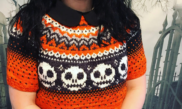 Sabrina’s Sweater, Skull-Embellished and Perfect For Halloween, Knitwear Designed by Meghan Regan