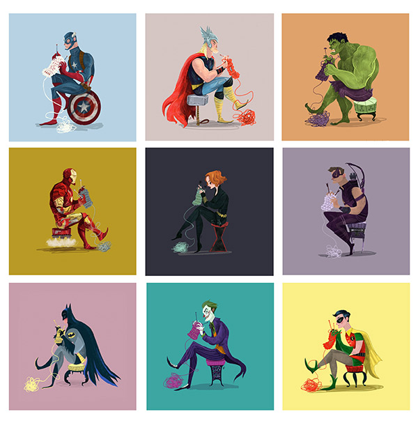 In Karl James Mountford’s World, Everyone Knits – Even Superheroes!