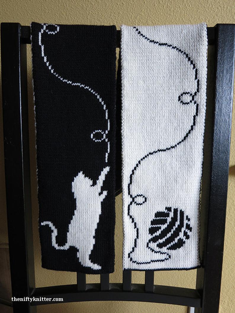 Happy Caturday! Here Are Two Double-Knit Scarf Patterns To Cast On Today! Cat-Lovers Unite In Warmth!