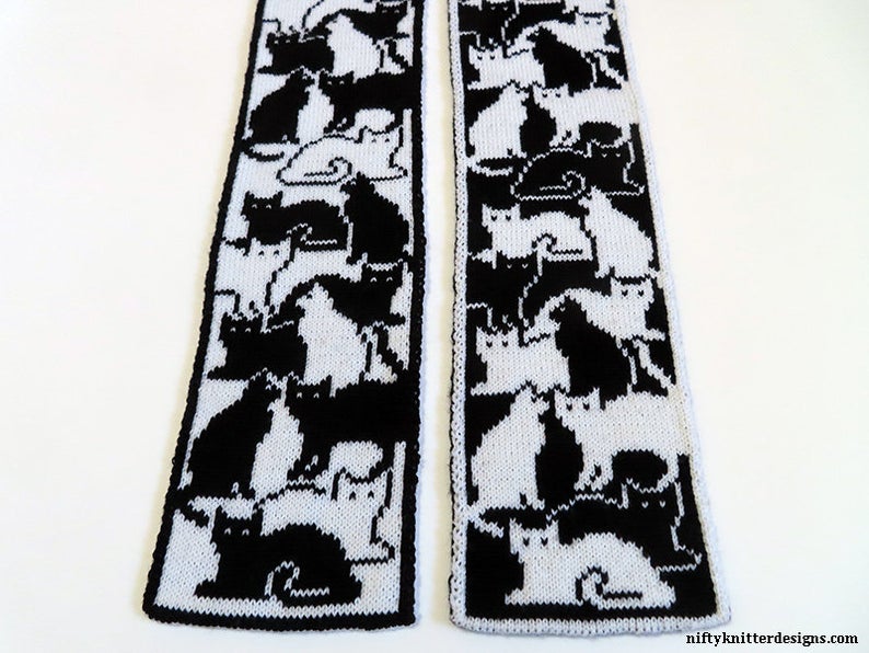 Happy Caturday! Here Are Two Double-Knit Scarf Patterns To Cast On Today! Cat-Lovers Unite In Warmth!
