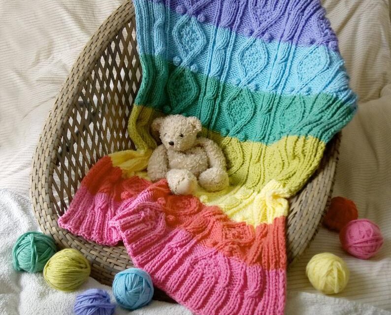 Knit a Rainbow Baby Blanket … I Spy Twists ‘n’ Cables ‘n’ Bobbles … Oh My!