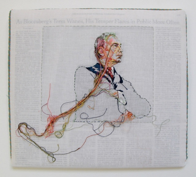 Hand-Embroidered Issues of The New York Times Featuring Bloomberg, Gaga, Clinton and Obama … It’s Lauren DiCioccio’s SewnNews