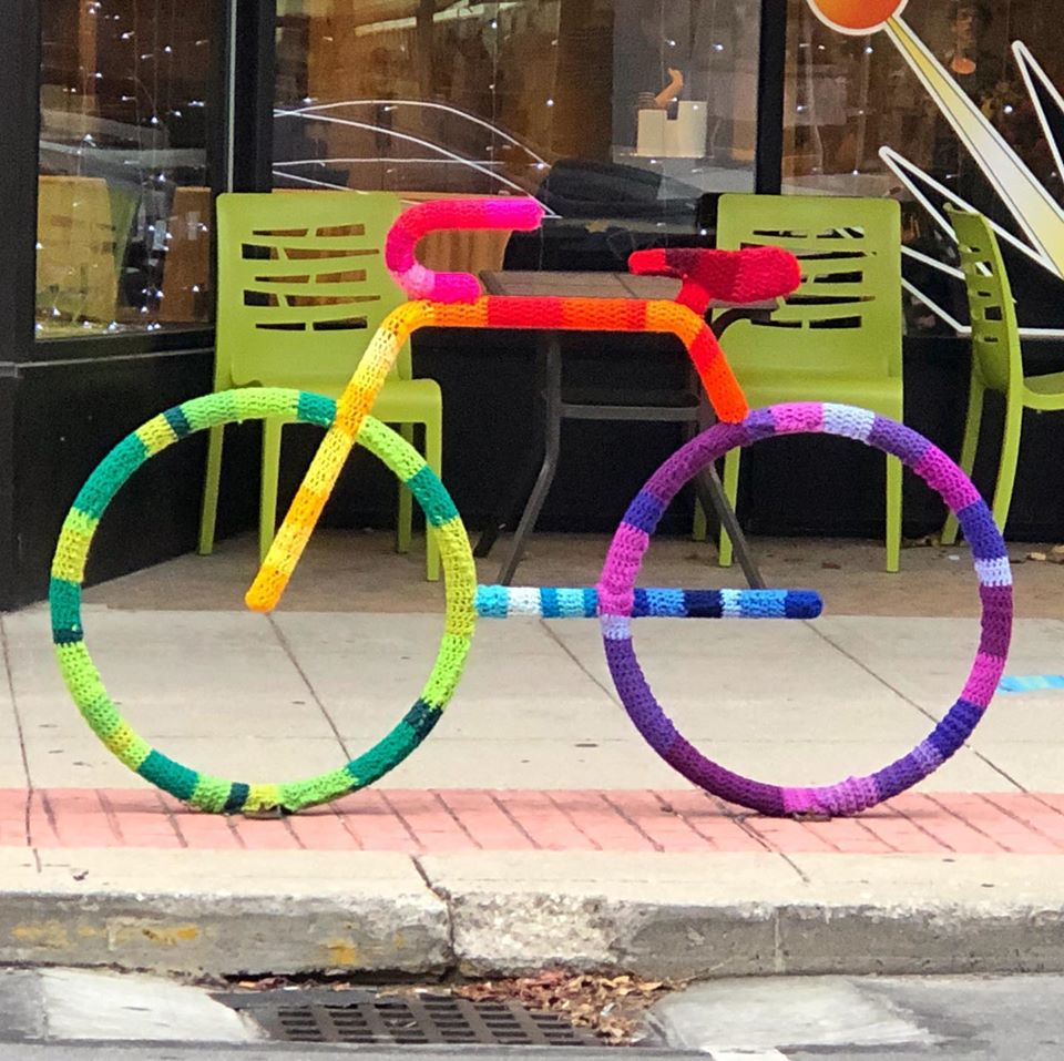 The Brightest, Most Colorful, Bike Rack Yarn Bomb ... In The World!