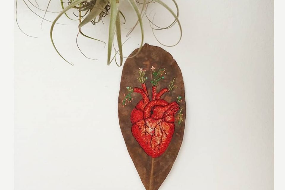 Anatomical Heart Embroidered On A Leaf … So Delicate.