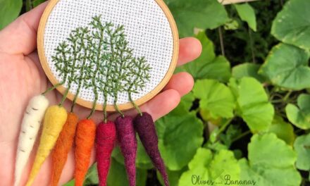 Clever, Clever Carrot Hoop Featuring Needle-Felted Veg & Embroidered Greens – Yum!