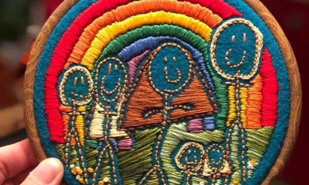 Kid’s Stick Drawing Turned Into Embroidered Family Portrait