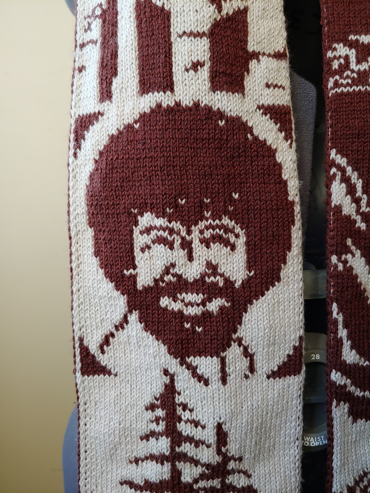 Knit A Happy Little Scarf Featuring Bob Ross, Double-Knit Design By Tess Campbell ... Crochet Version Now Available!