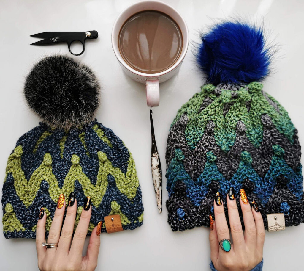Crochet a Glicka Beanie, Designed By Lee Sartori, Features a Fun Chevron Stitch Pattern With Popular Popcorn Stitches
