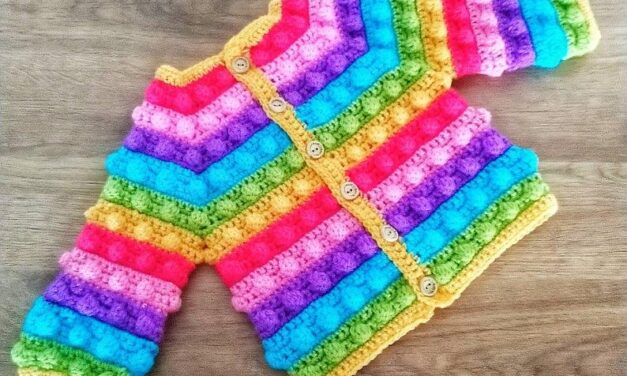 Crochet An Impossibly Cute and Rainbowlicious Winter Bobble Cardigan … Even Make It A Hoodie!