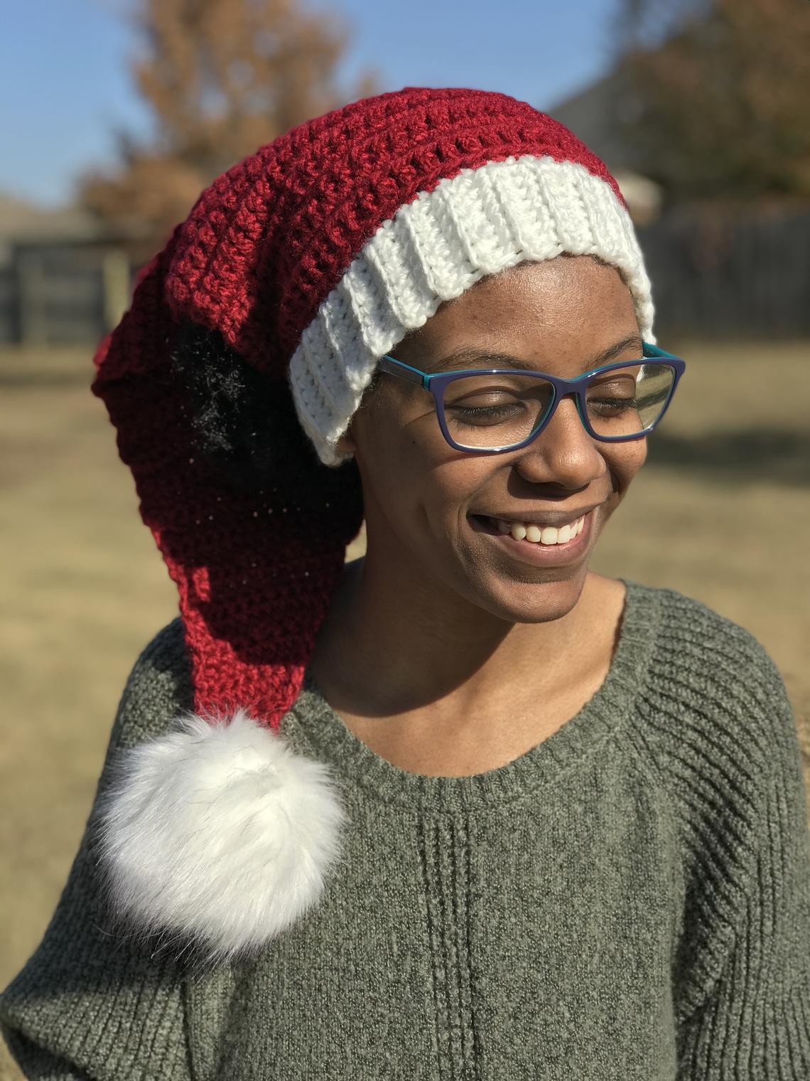 Awesome Santa 'Half' Hat! You Can Let Your Hair Down! Get The Pattern Designed By Mahala Kwanisai of Mahala Makes