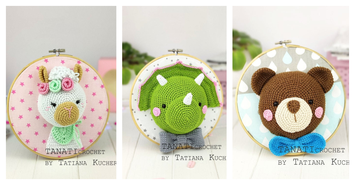 Three Adorable Amigurumi Trophy Heads … No Animals Harmed, This Is Crochet Fauxidermy!