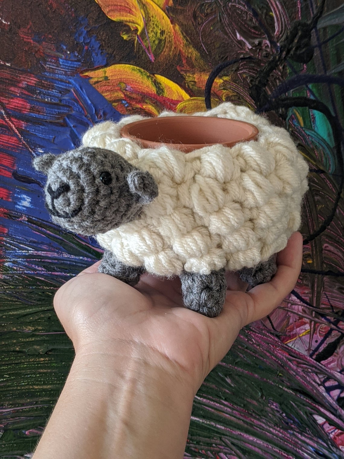 Crochet a Super Snazzy Sheep Planter ... So Cute And Just Right For That Fun Maker Style Decor!