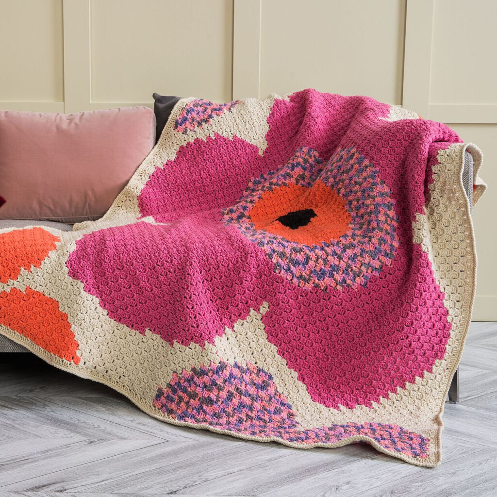 Gorgeous and the Pattern is FREE ... Crochet a Stunning C2C Pop Art Flowers Afghan Or a Dazzling Bloom-Inspired Pillow