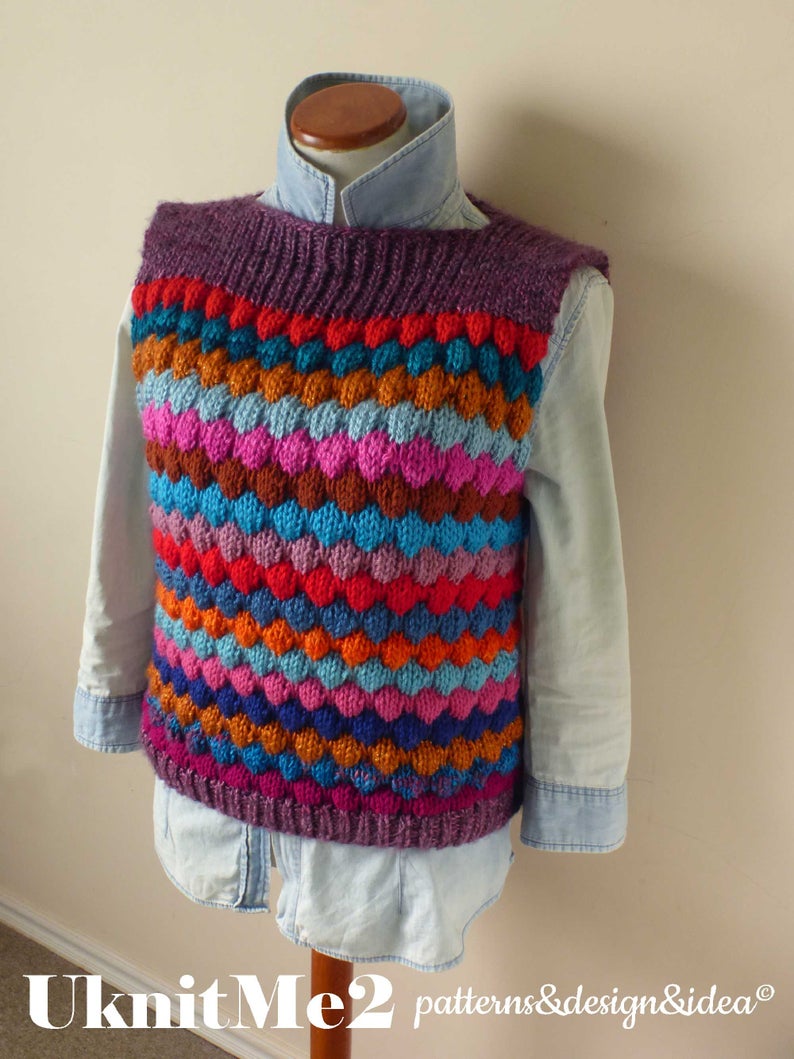 Knit A Stashbusting Bubbles Sweater Vest ... It's Colorful and FUN!