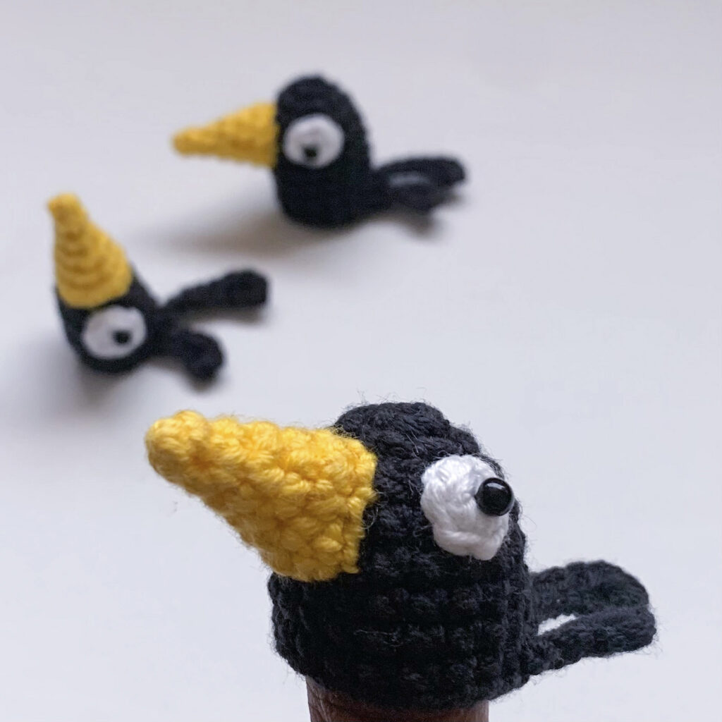 Crochet a Sweet Set of Three Little Black Birds Finger Puppets ... Action Amigurumi Activate!