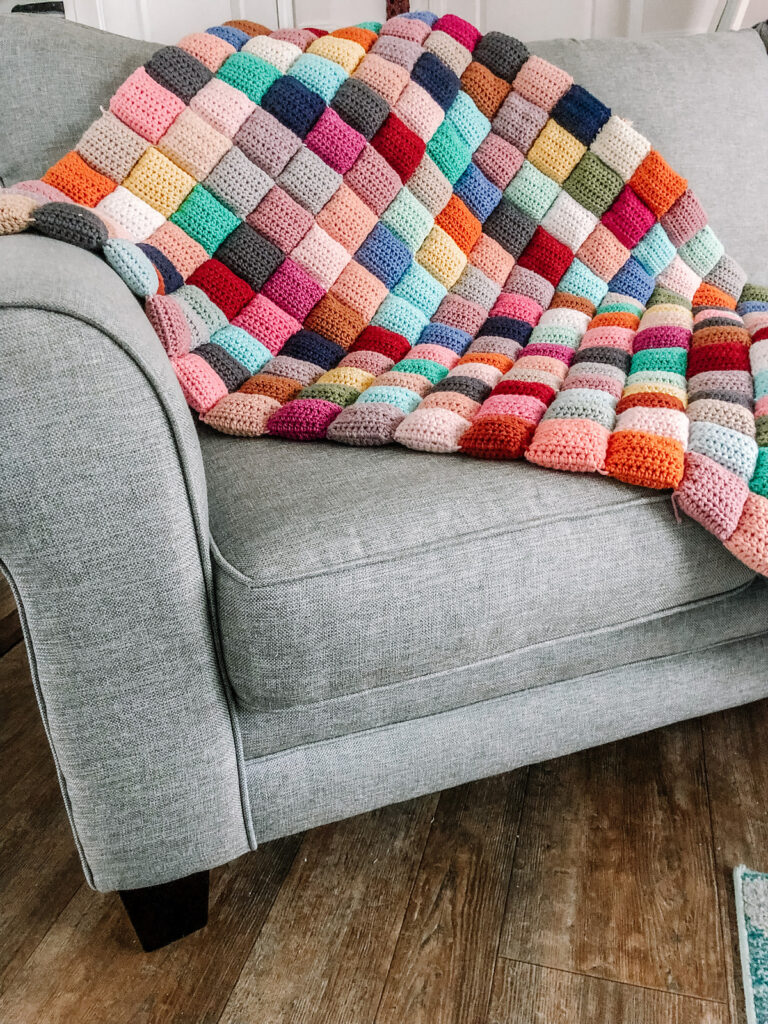 Crochet a Colorful Puff Quilt Designed By Sass & Stitch Crochet