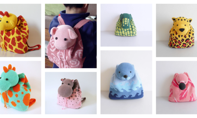 8 Cute Crochet Back Pack Totes For Kids – Giraffe, Dino, Piggy, Hippo, Croc, Seal, Jaguar & Flamingo!