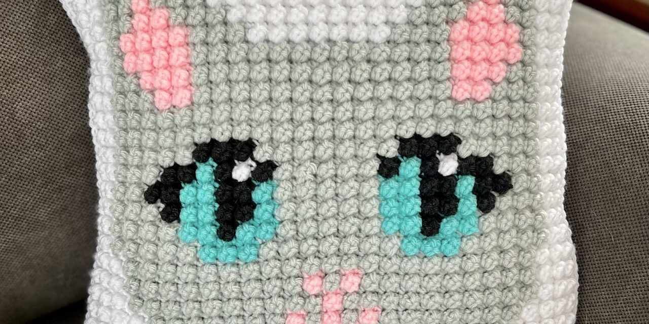Adorable Kitty-Cat Pillow Made With Single Crochet Bobbles