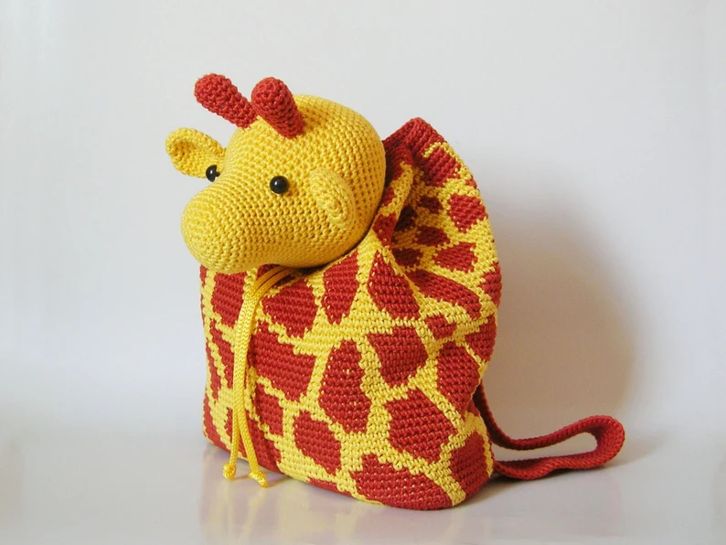 8 Cute Crochet Back Pack Totes For Kids - Giraffe, Dino, Piggy, Hippo, Croc, Seal, Jaguar & Flamingo! 