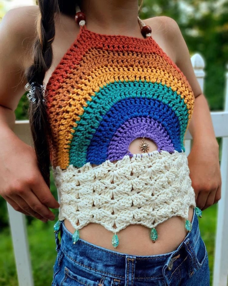 Crochet An Adorable Rainbow Halter Top ... Sizes Range From Newborn To Ten-Years-Old