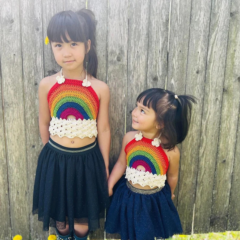 Crochet An Adorable Rainbow Halter Top ... Sizes Range From Newborn To Ten-Years-Old