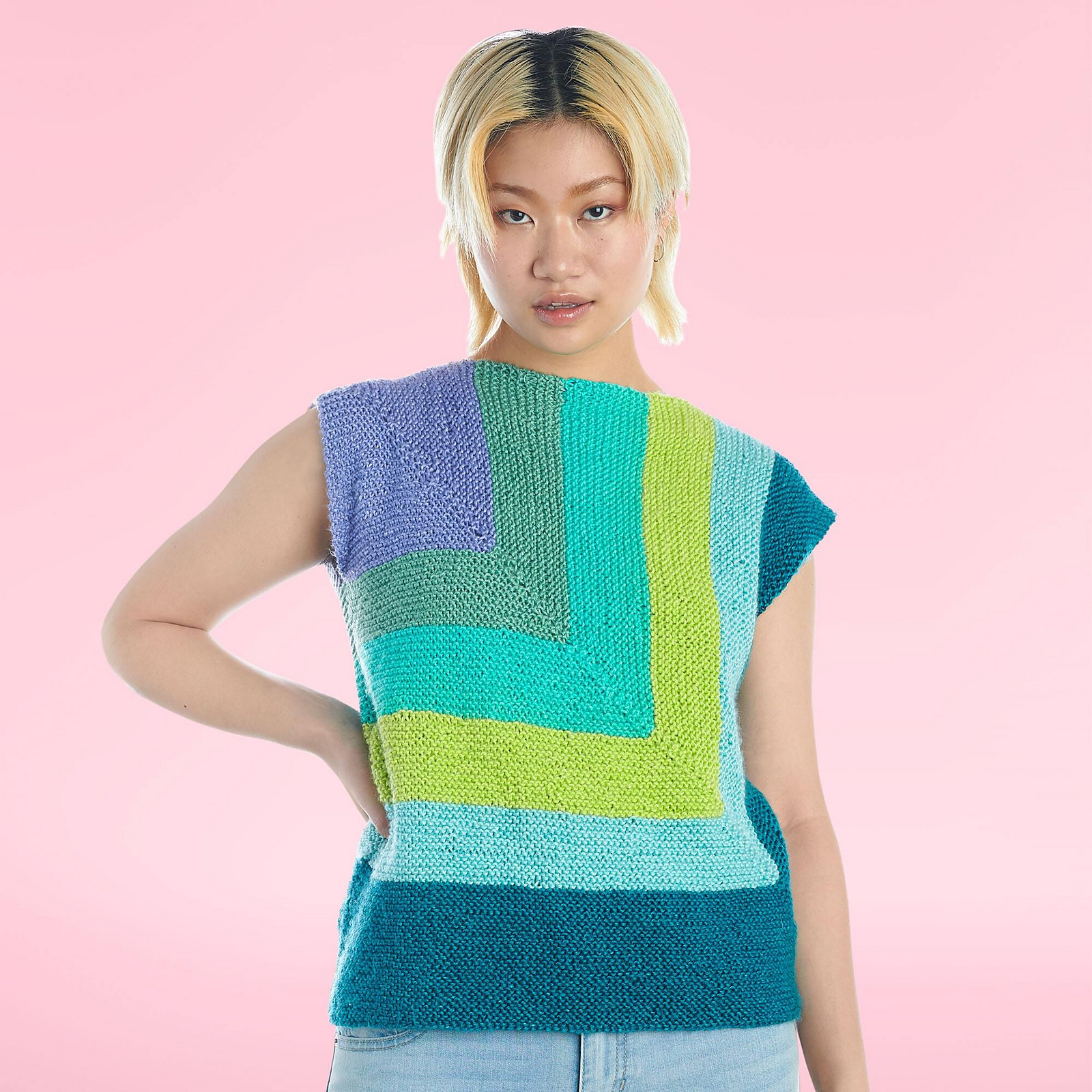 Free Pattern Alert: Knit a Fun Mitered Top Designed By Yarnspirations Design Studio!