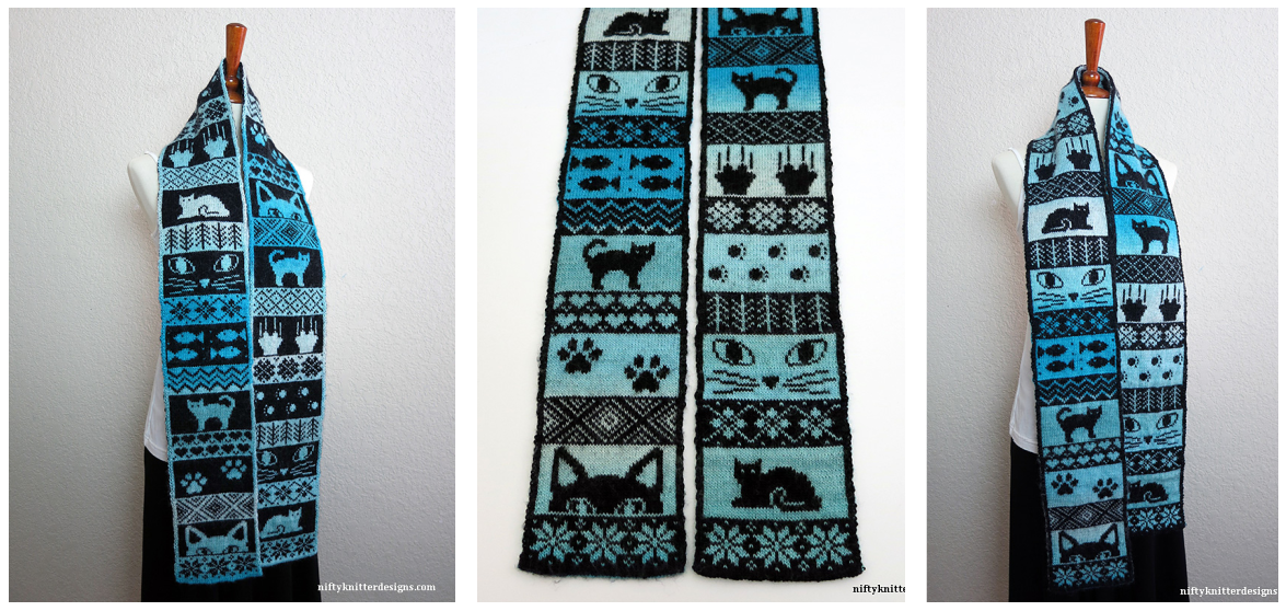 Two Purrrrfectly Knittable Reversible Cat Scarf Patterns! Sassy Cats! Cute Cats!
