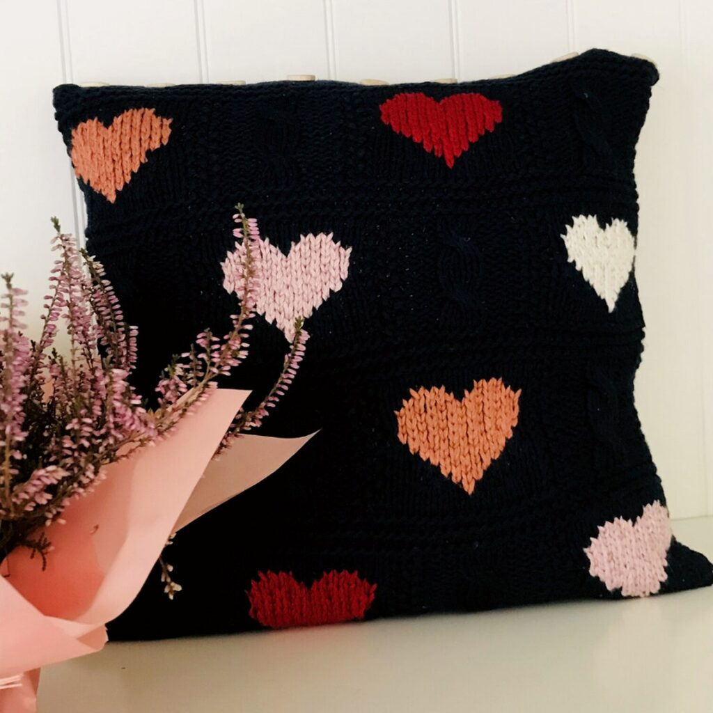 Knit a Sweet Hearts Pillow Cover