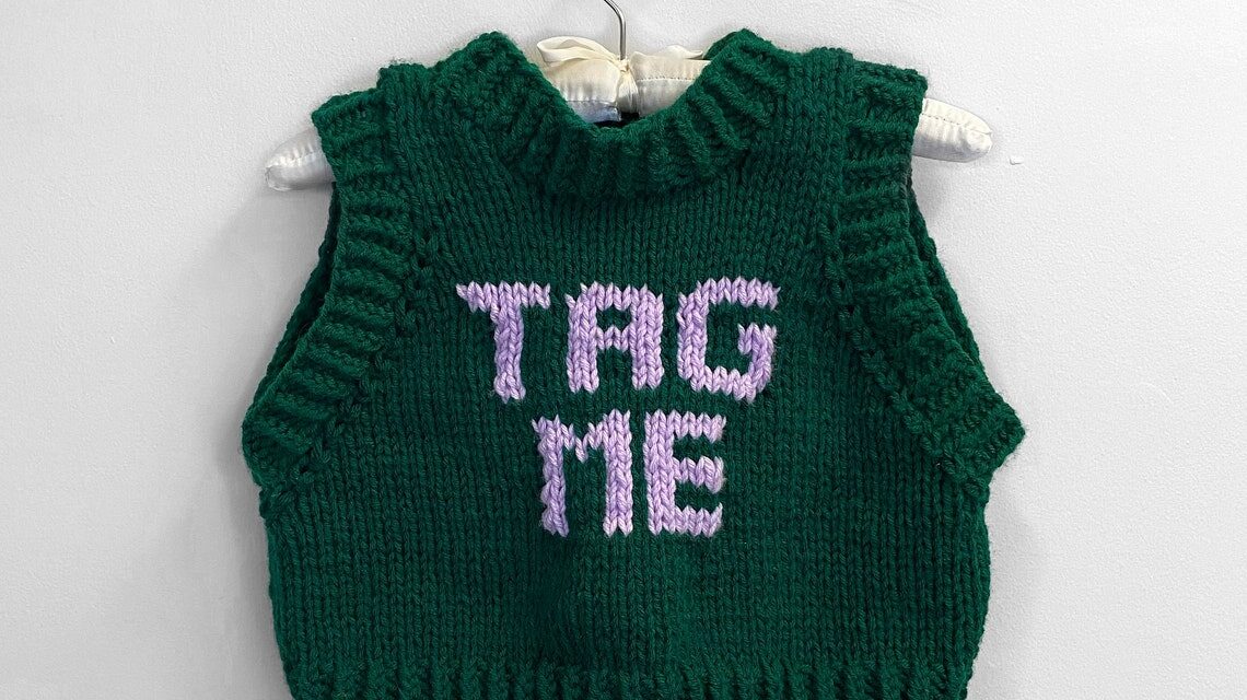 Knit a Timely “Tag Me” Sweater Vest With This Popular Pattern From Sally Darr Griffin