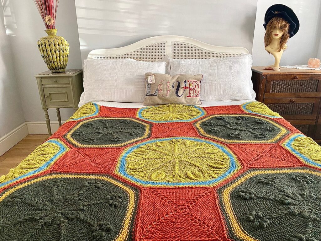 Knit an Autumn Leaves and Flowers Afghan Designed by Raimonda Bagdoniene of Loose Loop Patterns