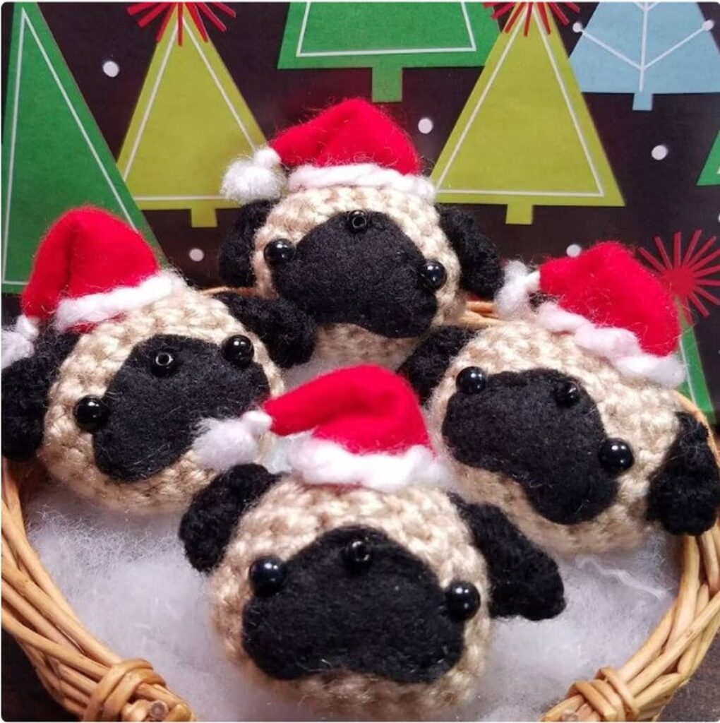 Crochet a Doug the Santa Pug Ornament Or Buy One Already Made!