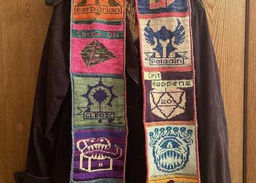 Knit a Dungeons & Dragons Scarf Using 24 Afghan Square Patterns From Lattes & Llamas