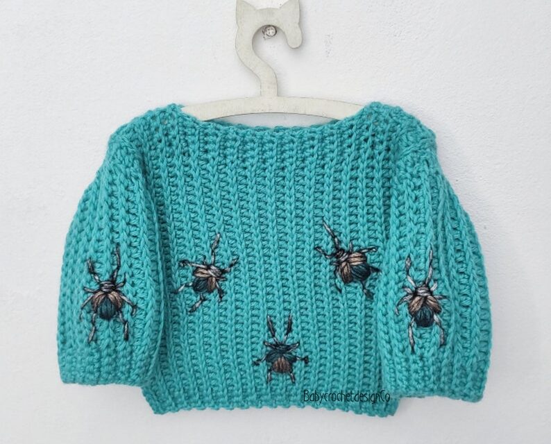 Beautiful Bugs! Crochet a Unique Baby Sweater With Embroidered Beetles