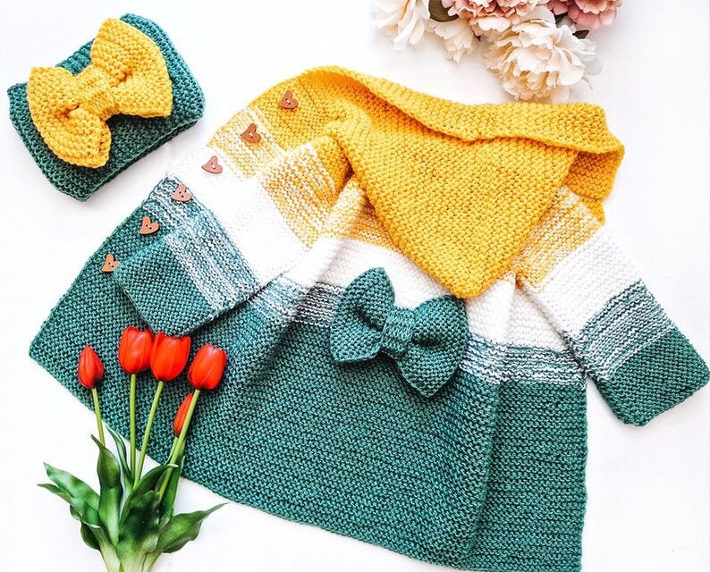 Knit a Cute Ombre Cardigan Hoodie With Matching Headband