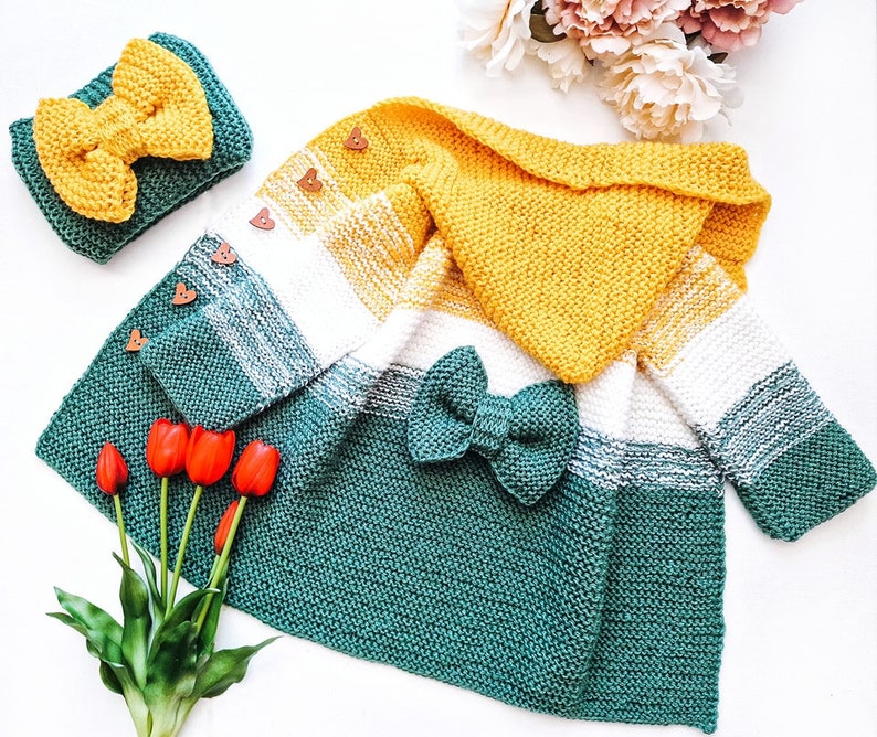 Knit a Cute Ombre Cardigan Hoodie With Matching Headband