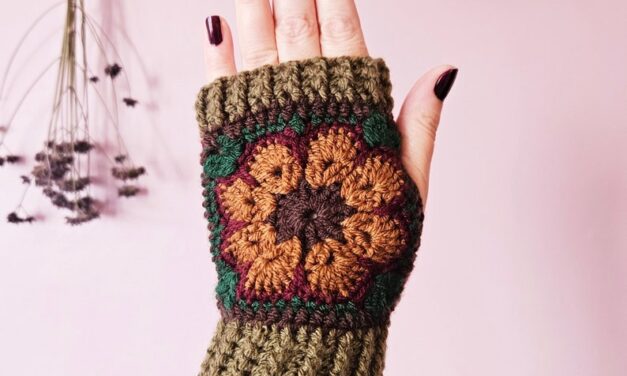 Crochet a Pair of Cosy Flower Fingerless Gloves Designed By Tash Hag