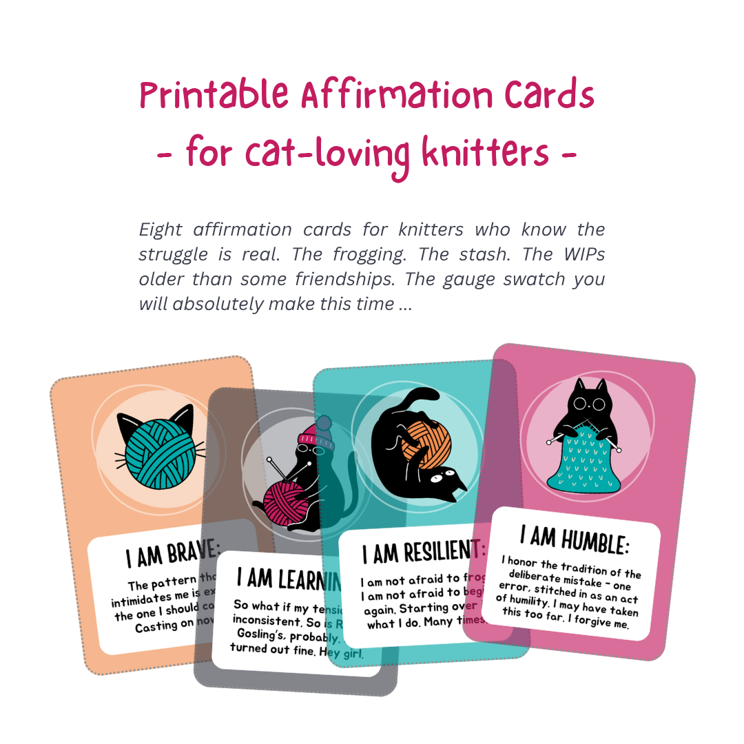 Printable Affirmation Cards For Knitters Who Love Cats - Instant Digital Download