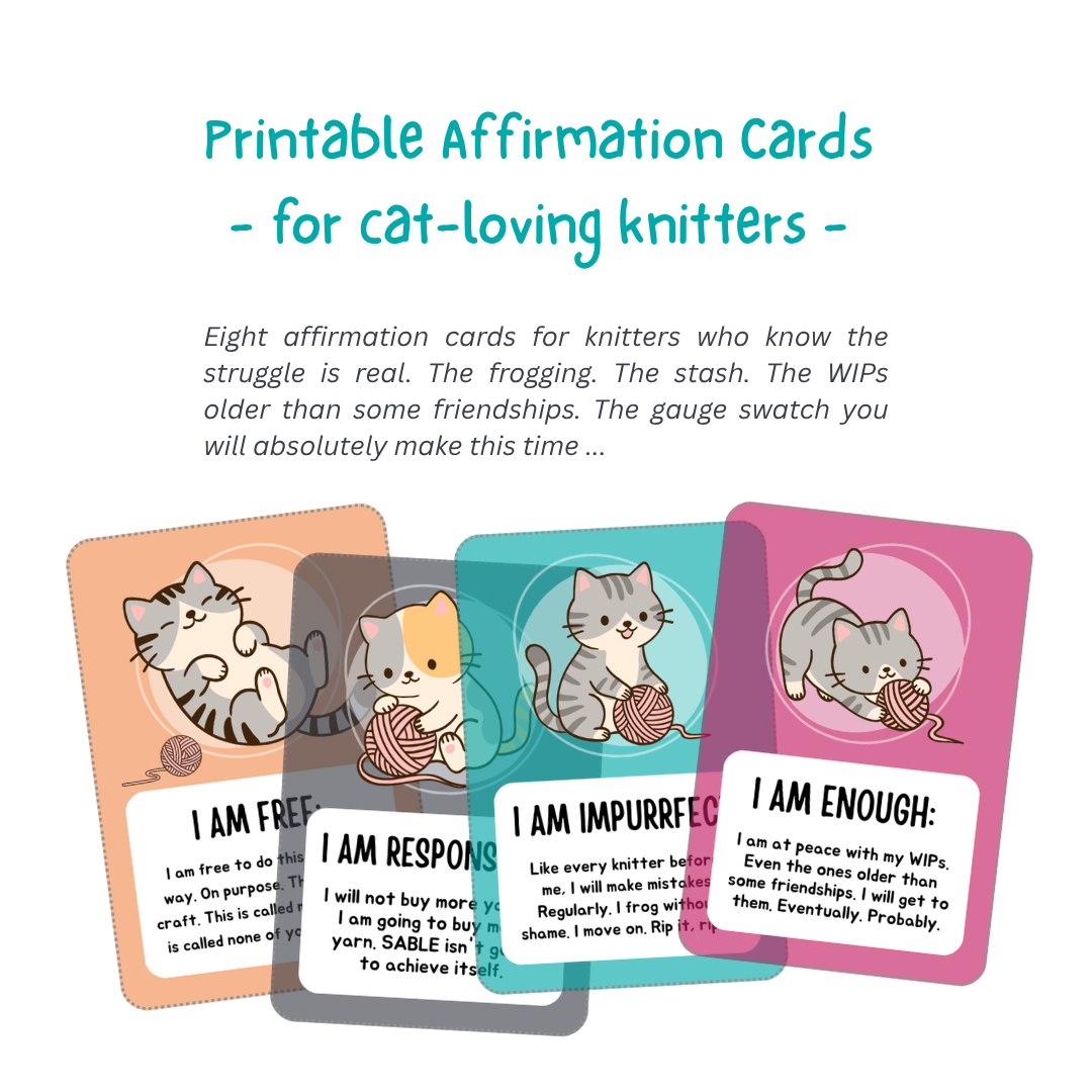 Printable Affirmation Cards For Knitters Who Love Cats - Instant Digital Download