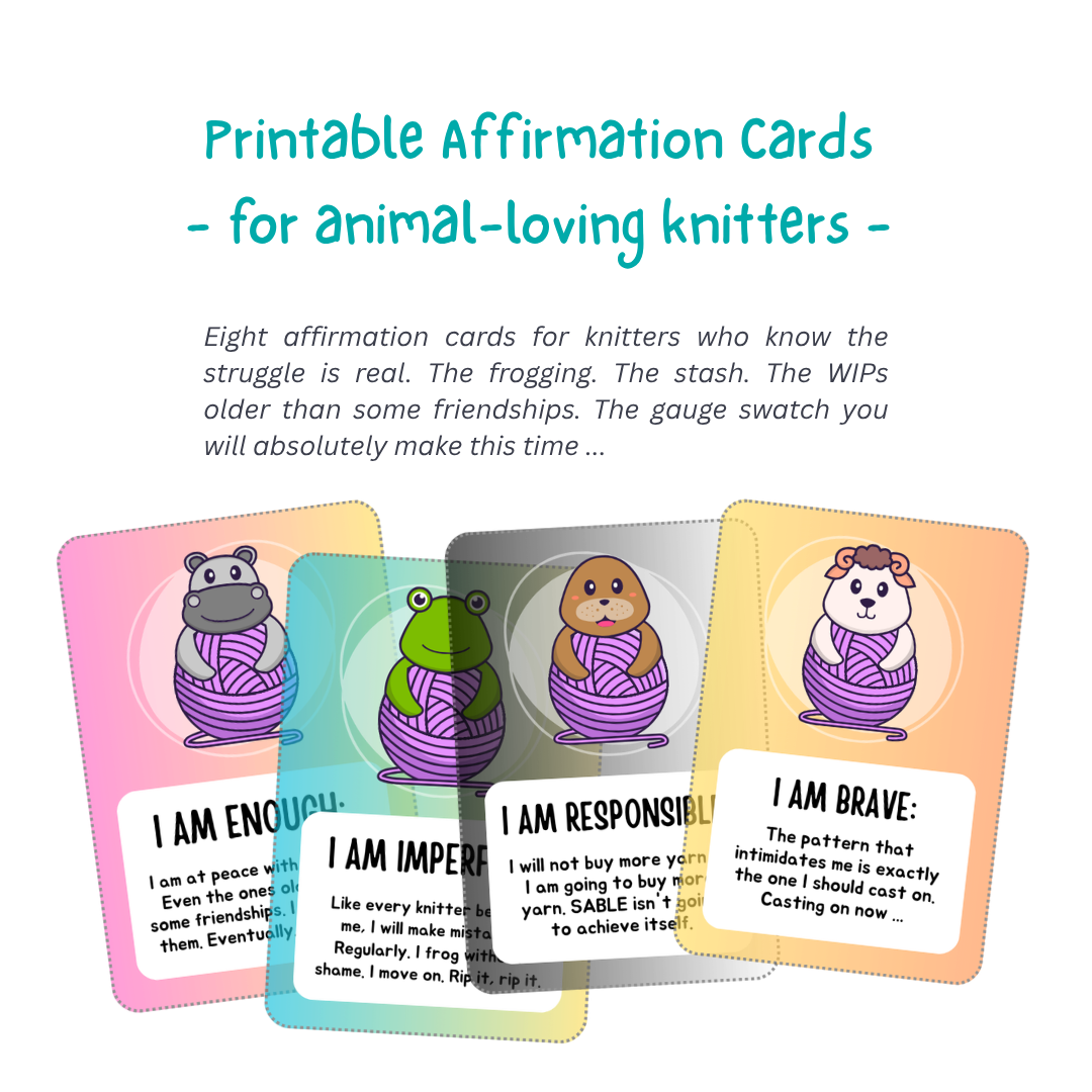 Printable Affirmation Cards For Knitters Who Love Cats - Instant Digital Download