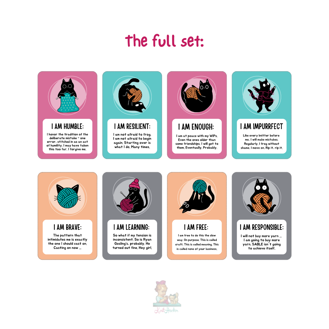 Printable Affirmation Cards For Knitters Who Love Cats - Instant Digital Download